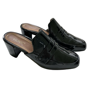 Vionic Plaza Annabel Black Size 7.5 Mules Slide Heel Patent Leather